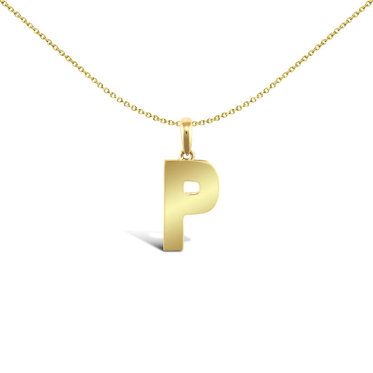 9ct Gold  Polished Block Identity Initial Charm Pendant Letter P - JIN018-P