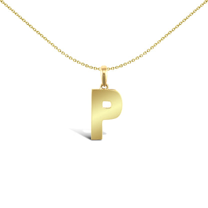 9ct Gold  Polished Block Identity Initial Charm Pendant Letter P - JIN018-P