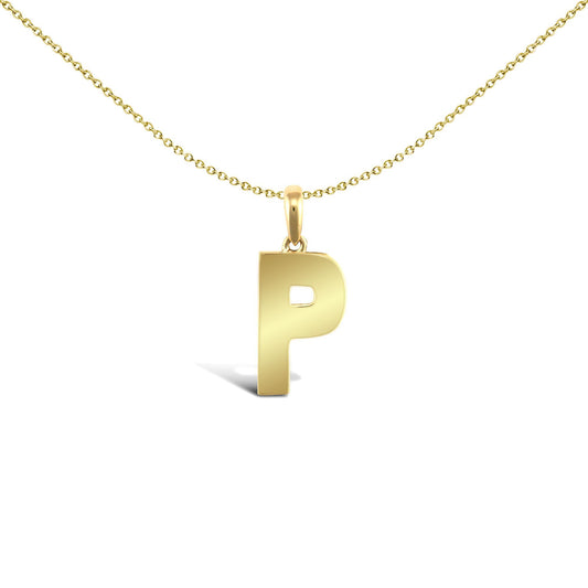 9ct Gold  Polished Block Identity Initial Charm Pendant Letter P - JIN018-P
