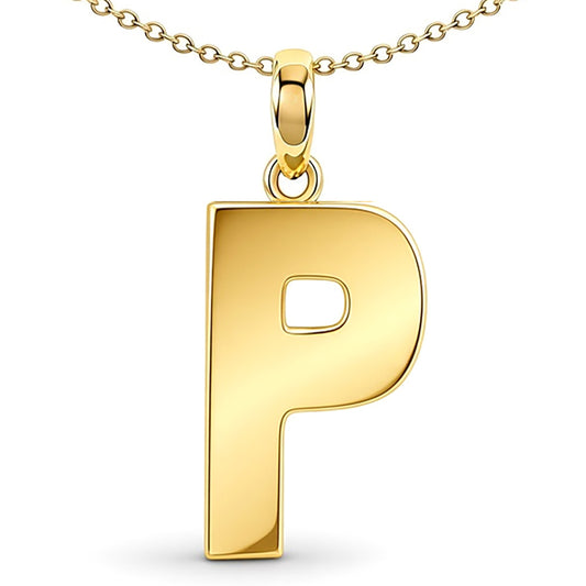 9ct Gold  Polished Block Identity Initial Charm Pendant Letter P - JIN018-P