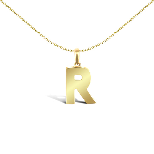 9ct Gold  Polished Block Identity Initial Charm Pendant Letter R - JIN018-R