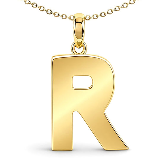 9ct Gold  Polished Block Identity Initial Charm Pendant Letter R - JIN018-R