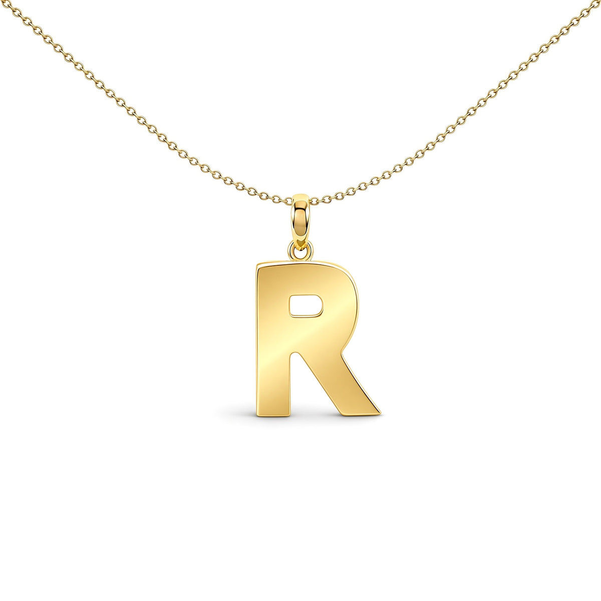 9ct Gold  Polished Block Identity Initial Charm Pendant Letter R - JIN018-R