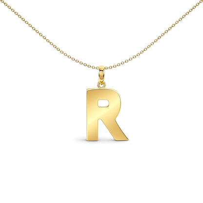9ct Gold  Polished Block Identity Initial Charm Pendant Letter R - JIN018-R