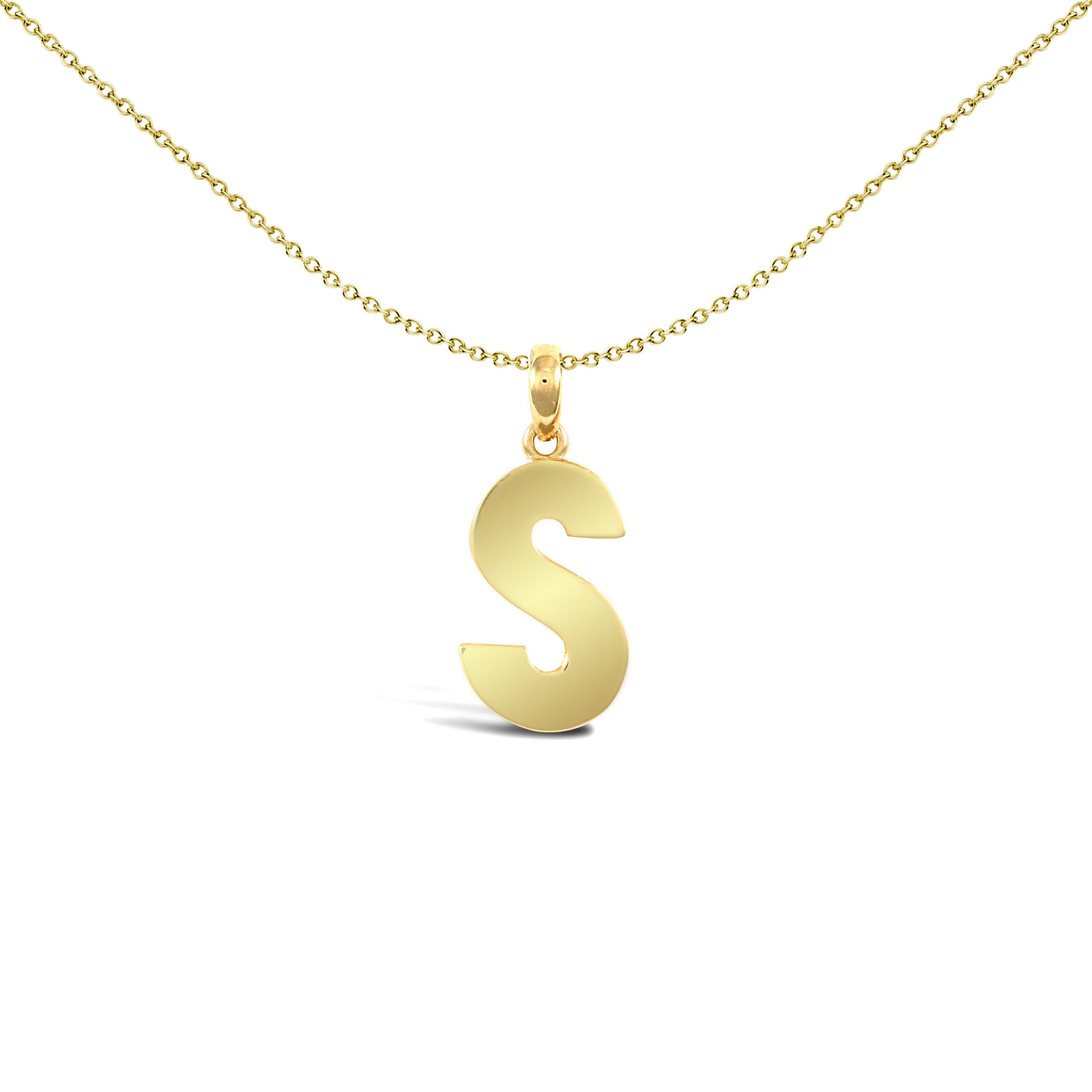 9ct Gold  Polished Block Identity Initial Charm Pendant Letter S - JIN018-S