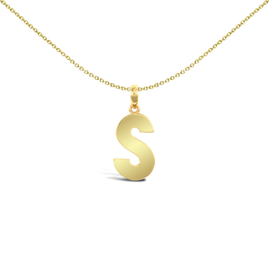 9ct Gold  Polished Block Identity Initial Charm Pendant Letter S - JIN018-S