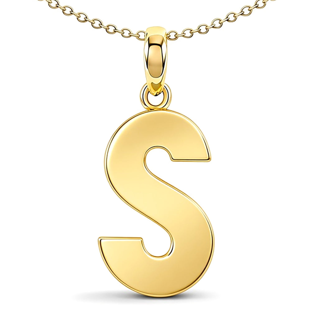 9ct Gold  Polished Block Identity Initial Charm Pendant Letter S - JIN018-S