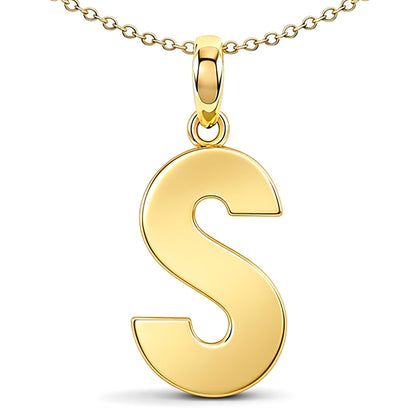 9ct Gold  Polished Block Identity Initial Charm Pendant Letter S - JIN018-S