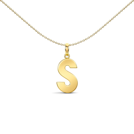 9ct Gold  Polished Block Identity Initial Charm Pendant Letter S - JIN018-S
