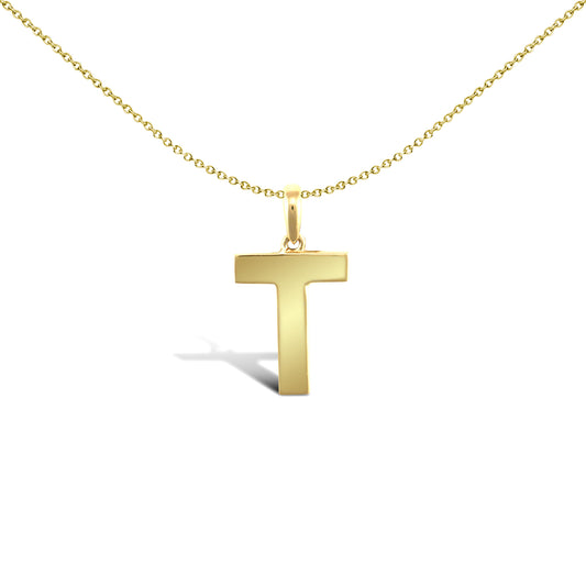 9ct Gold  Polished Block Identity Initial Charm Pendant Letter T - JIN018-T