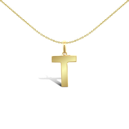 9ct Gold  Polished Block Identity Initial Charm Pendant Letter T - JIN018-T