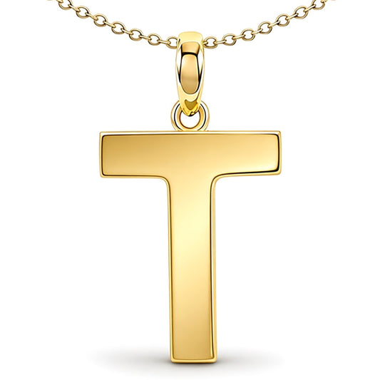 9ct Gold  Polished Block Identity Initial Charm Pendant Letter T - JIN018-T
