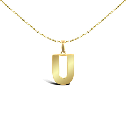 9ct Gold  Polished Block Identity Initial Charm Pendant Letter U - JIN018-U