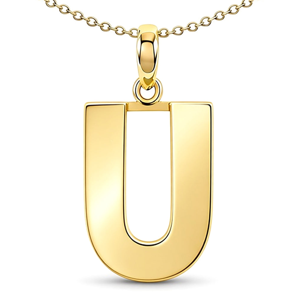 9ct Gold  Polished Block Identity Initial Charm Pendant Letter U - JIN018-U