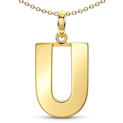 9ct Gold  Polished Block Identity Initial Charm Pendant Letter U - JIN018-U