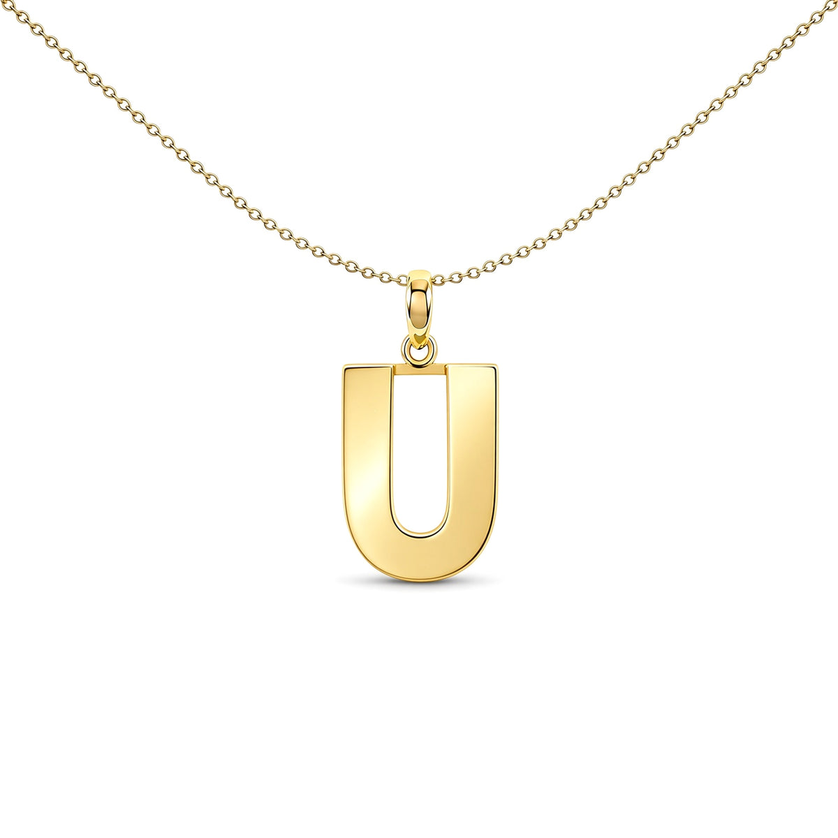 9ct Gold  Polished Block Identity Initial Charm Pendant Letter U - JIN018-U