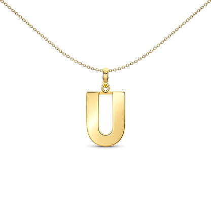 9ct Gold  Polished Block Identity Initial Charm Pendant Letter U - JIN018-U
