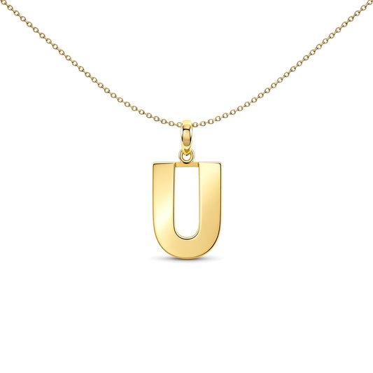 9ct Gold  Polished Block Identity Initial Charm Pendant Letter U - JIN018-U