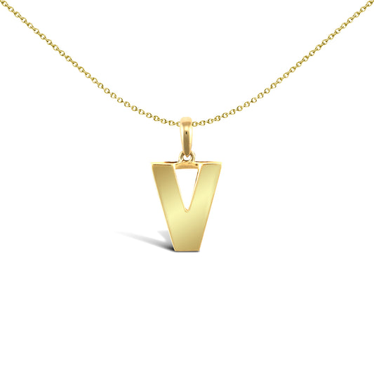 9ct Gold  Polished Block Identity Initial Charm Pendant Letter V - JIN018-V