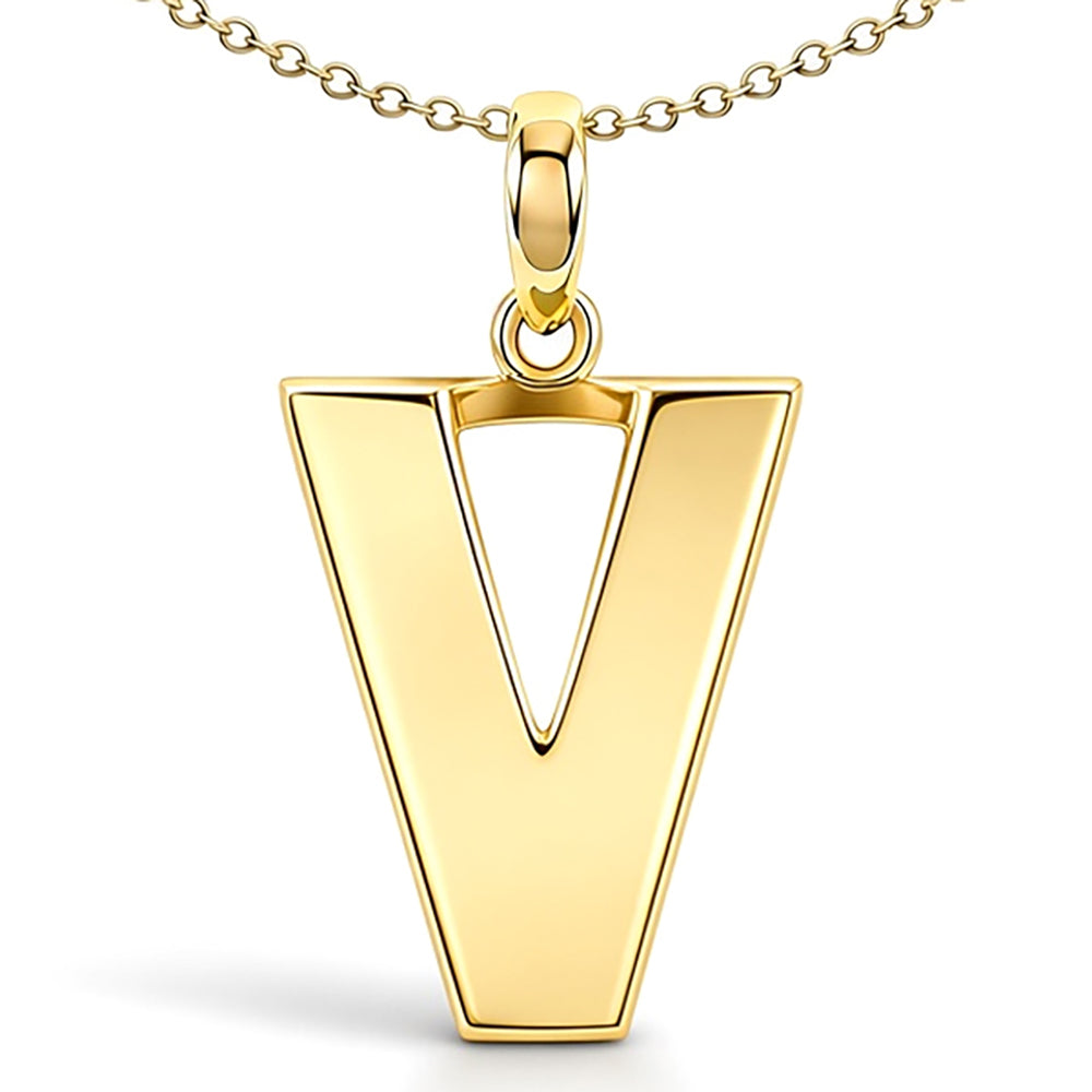 9ct Gold  Polished Block Identity Initial Charm Pendant Letter V - JIN018-V