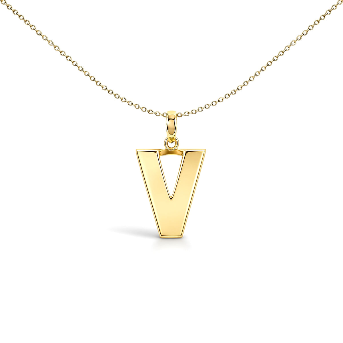 9ct Gold  Polished Block Identity Initial Charm Pendant Letter V - JIN018-V