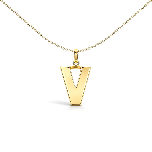 9ct Gold  Polished Block Identity Initial Charm Pendant Letter V - JIN018-V