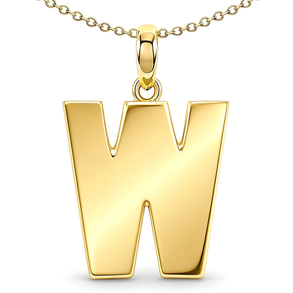 9ct Gold  Polished Block Identity Initial Charm Pendant Letter W - JIN018-W
