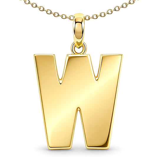 9ct Gold  Polished Block Identity Initial Charm Pendant Letter W - JIN018-W