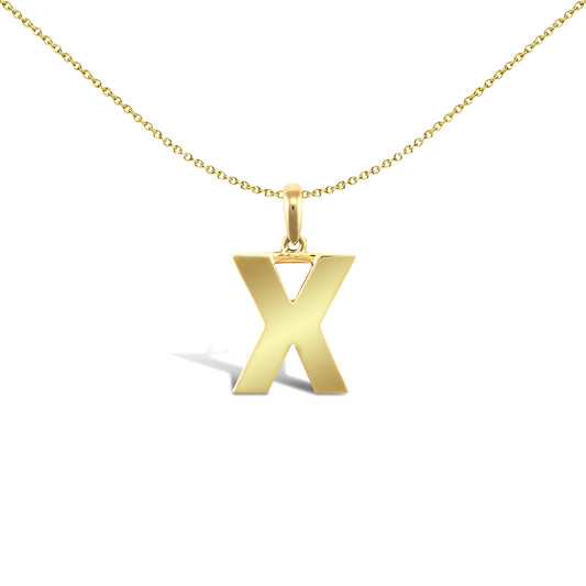 9ct Gold  Polished Block Identity Initial Charm Pendant Letter X - JIN018-X