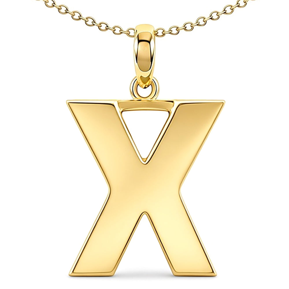9ct Gold  Polished Block Identity Initial Charm Pendant Letter X - JIN018-X