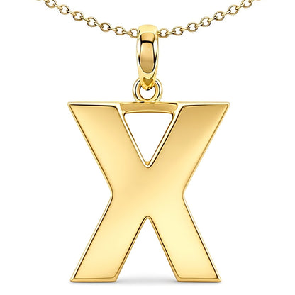 9ct Gold  Polished Block Identity Initial Charm Pendant Letter X - JIN018-X