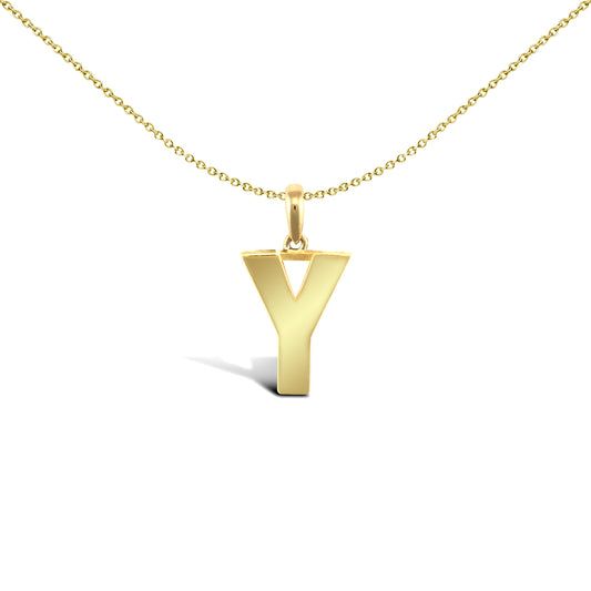 9ct Gold  Polished Block Identity Initial Charm Pendant Letter Y - JIN018-Y