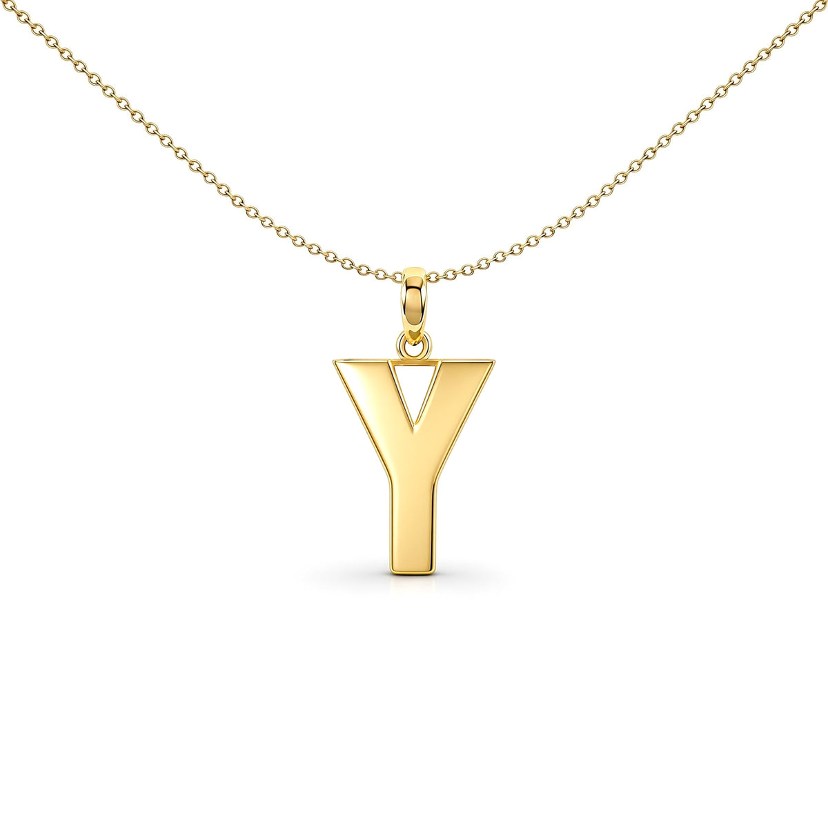 9ct Gold  Polished Block Identity Initial Charm Pendant Letter Y - JIN018-Y