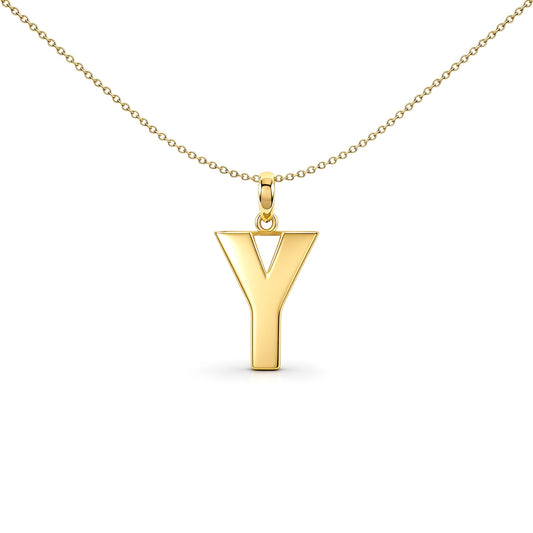 9ct Gold  Polished Block Identity Initial Charm Pendant Letter Y - JIN018-Y