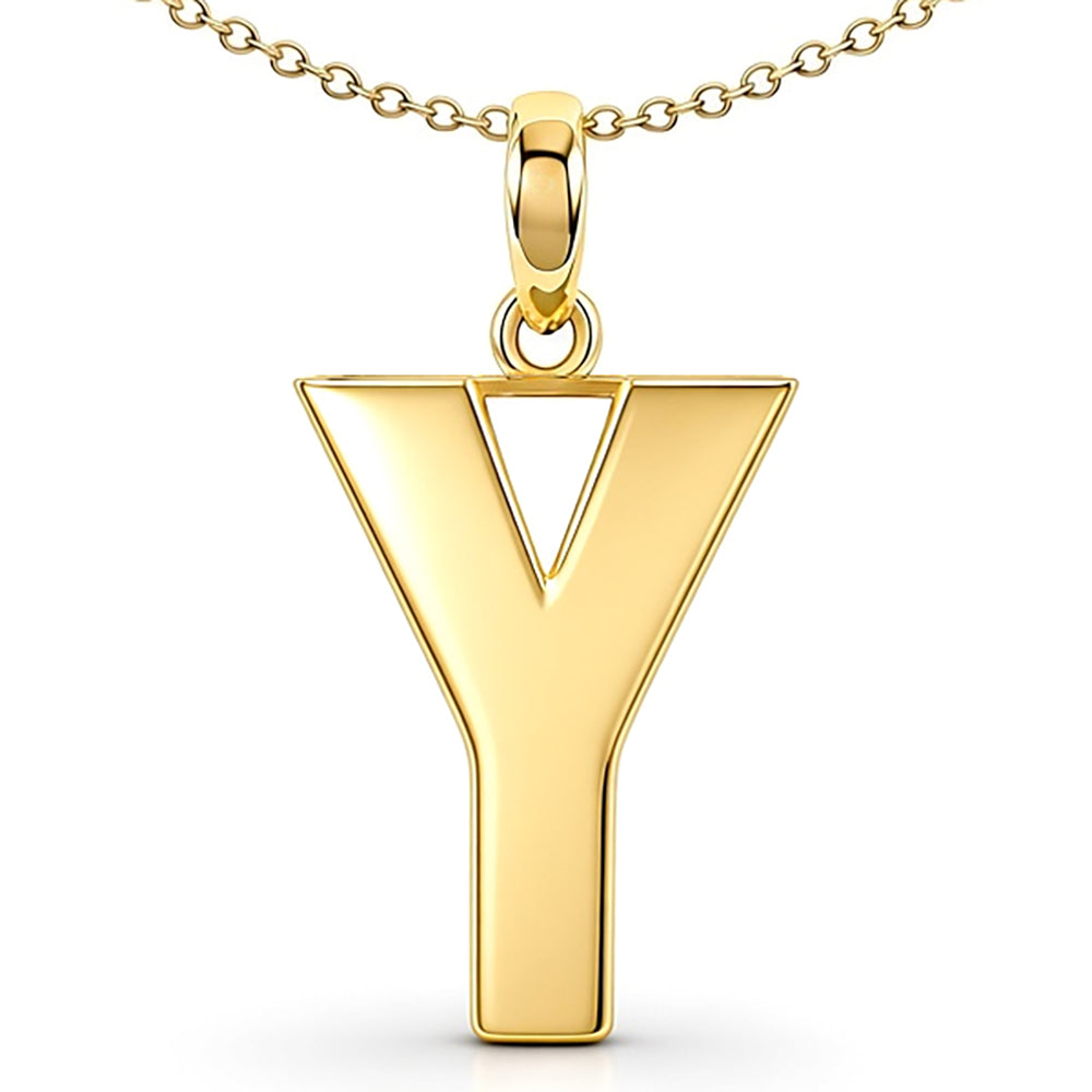 9ct Gold  Polished Block Identity Initial Charm Pendant Letter Y - JIN018-Y