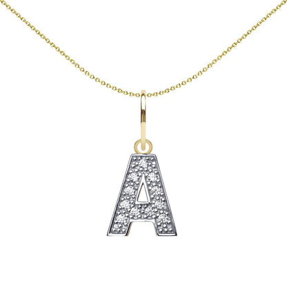 9ct 2-Colour Gold  CZ 10mm Block Font Initial Pendant Letter A - JIN021-A