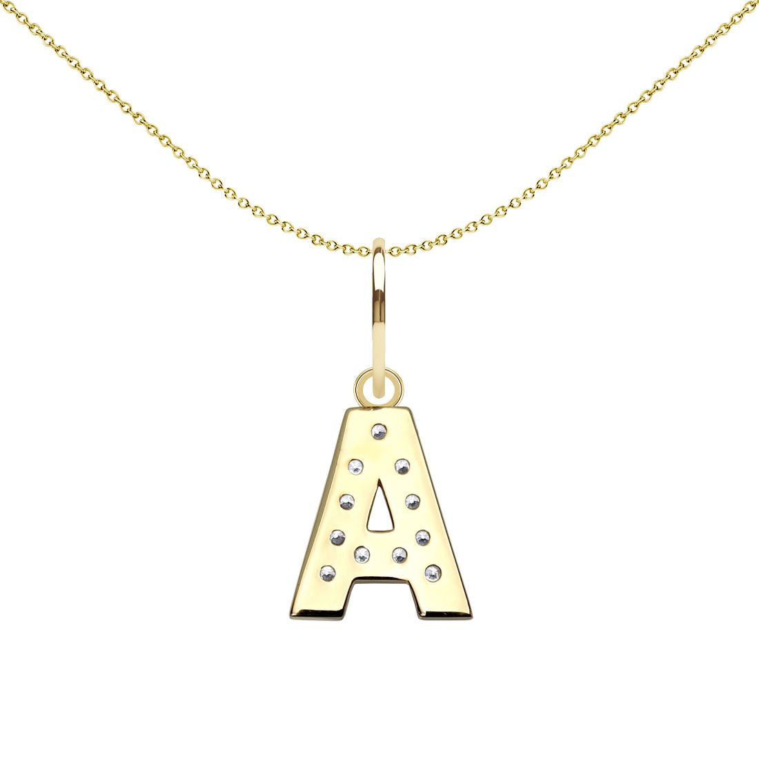 9ct 2-Colour Gold  CZ 10mm Block Font Initial Pendant Letter A - JIN021-A
