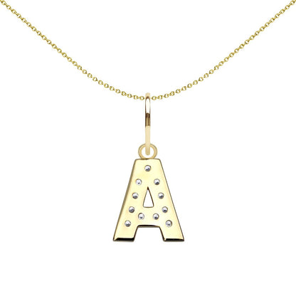 9ct 2-Colour Gold  CZ 10mm Block Font Initial Pendant Letter A - JIN021-A