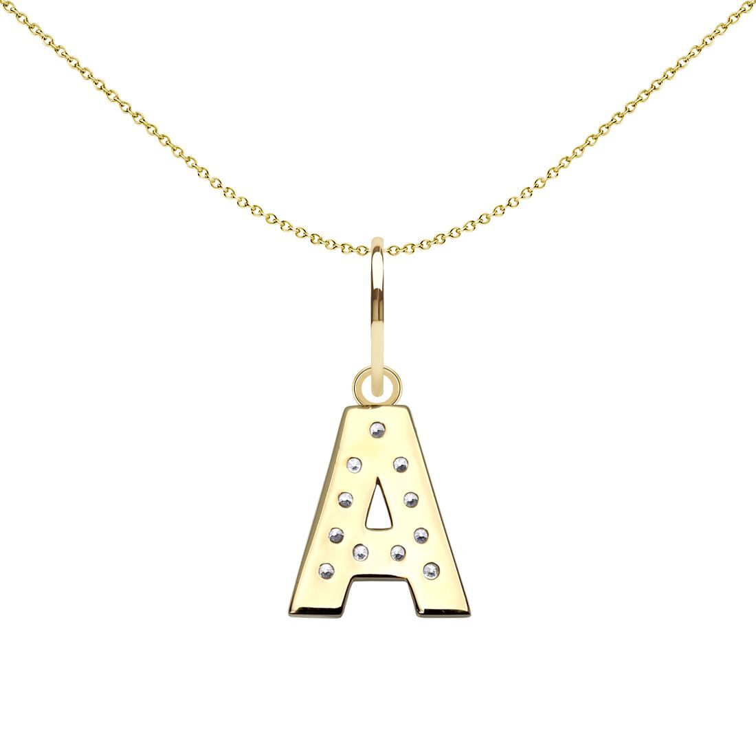 9ct 2-Colour Gold  CZ 10mm Block Font Initial Pendant Letter A - JIN021-A