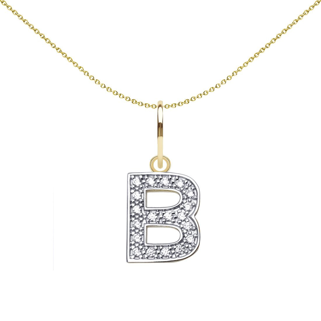 9ct 2-Colour Gold  CZ 10mm Block Font Initial Pendant Letter B - JIN021-B