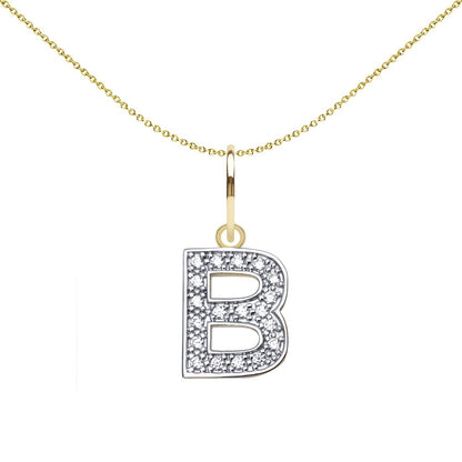 9ct 2-Colour Gold  CZ 10mm Block Font Initial Pendant Letter B - JIN021-B