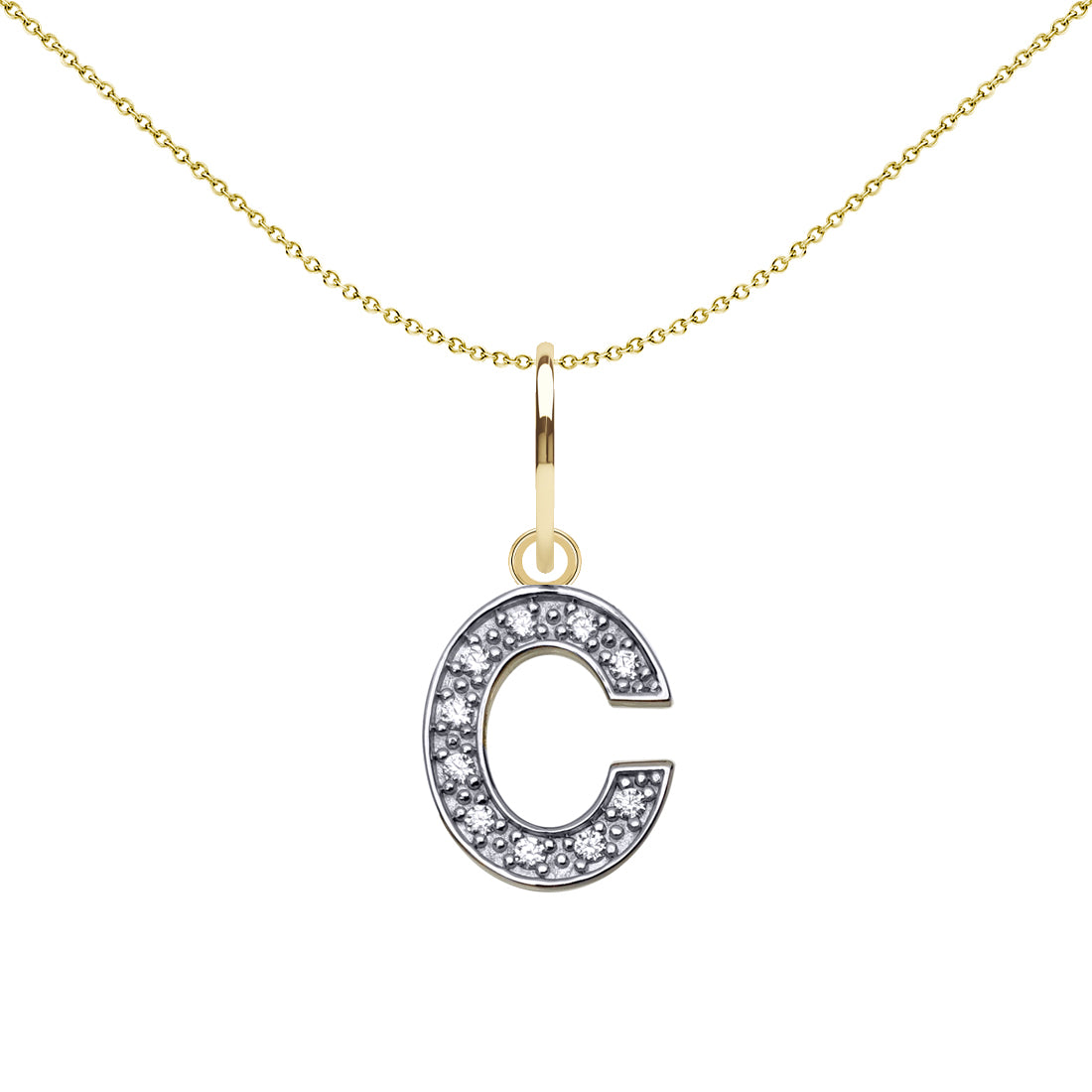 9ct 2-Colour Gold  CZ 10mm Block Font Initial Pendant Letter C - JIN021-C