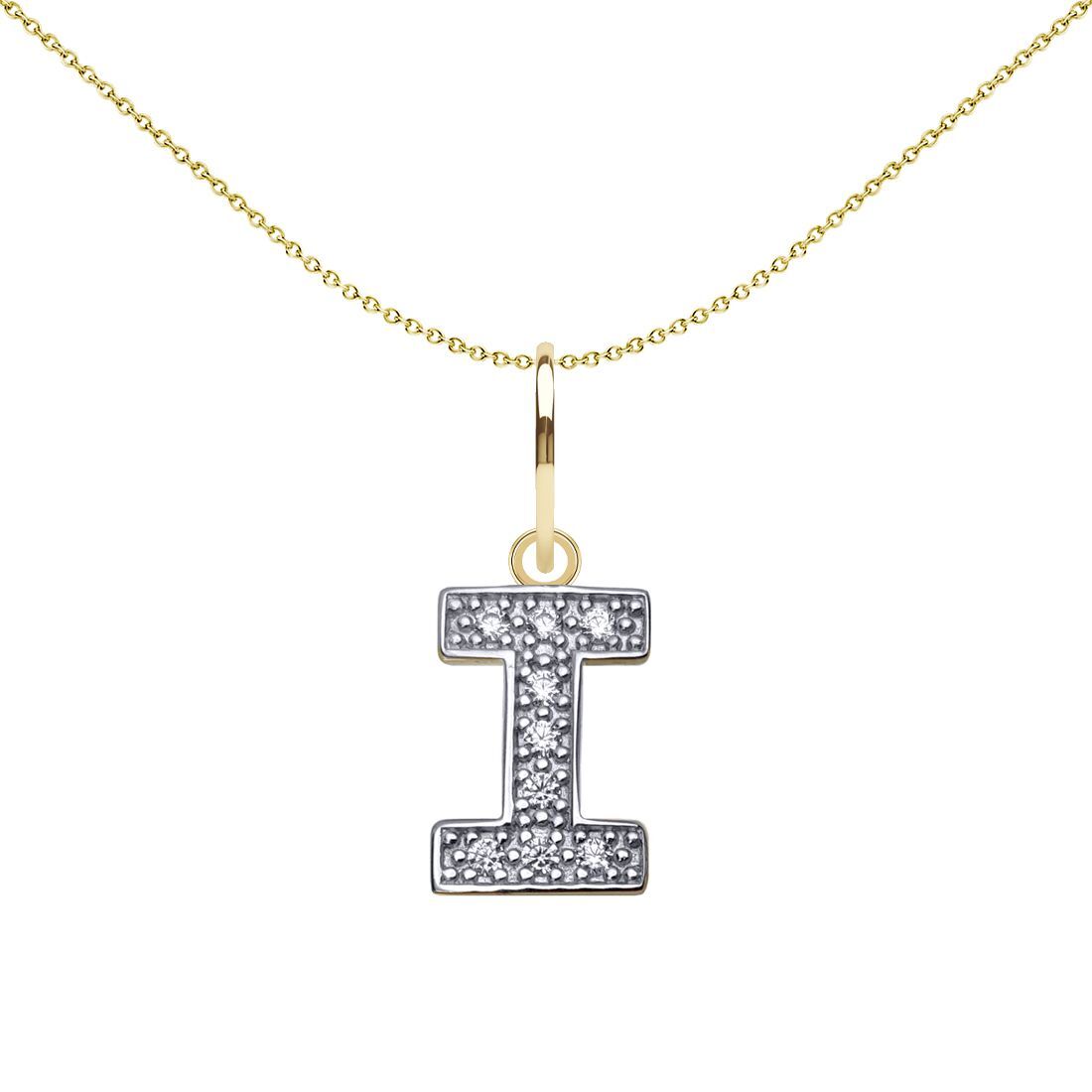 9ct 2-Colour Gold  CZ 10mm Block Font Initial Pendant Letter I - JIN021-I