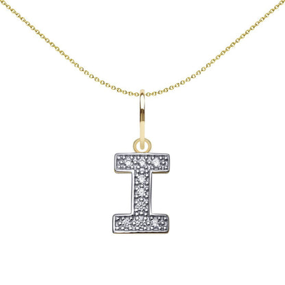 9ct 2-Colour Gold  CZ 10mm Block Font Initial Pendant Letter I - JIN021-I
