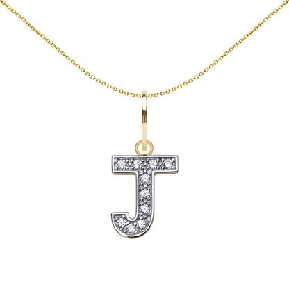 9ct 2-Colour Gold  CZ 10mm Block Font Initial Pendant Letter J - JIN021-J