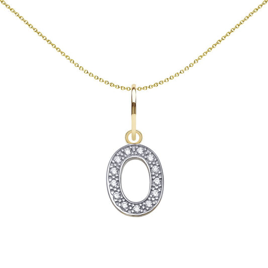 9ct 2-Colour Gold  CZ 10mm Block Font Initial Pendant Letter O - JIN021-O