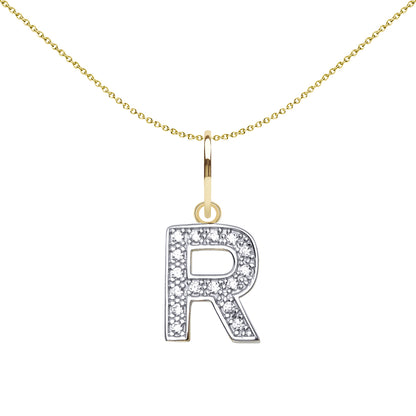 9ct 2-Colour Gold  CZ 10mm Block Font Initial Pendant Letter R - JIN021-R