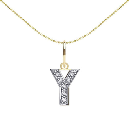 9ct 2-Colour Gold  CZ 10mm Block Font Initial Pendant Letter Y - JIN021-Y