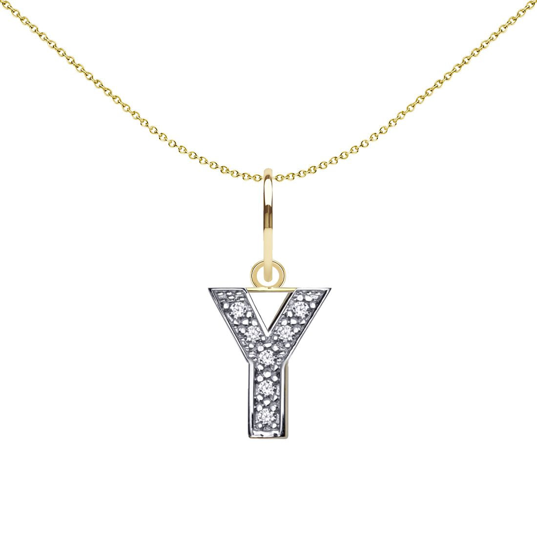 9ct 2-Colour Gold  CZ 10mm Block Font Initial Pendant Letter Y - JIN021-Y