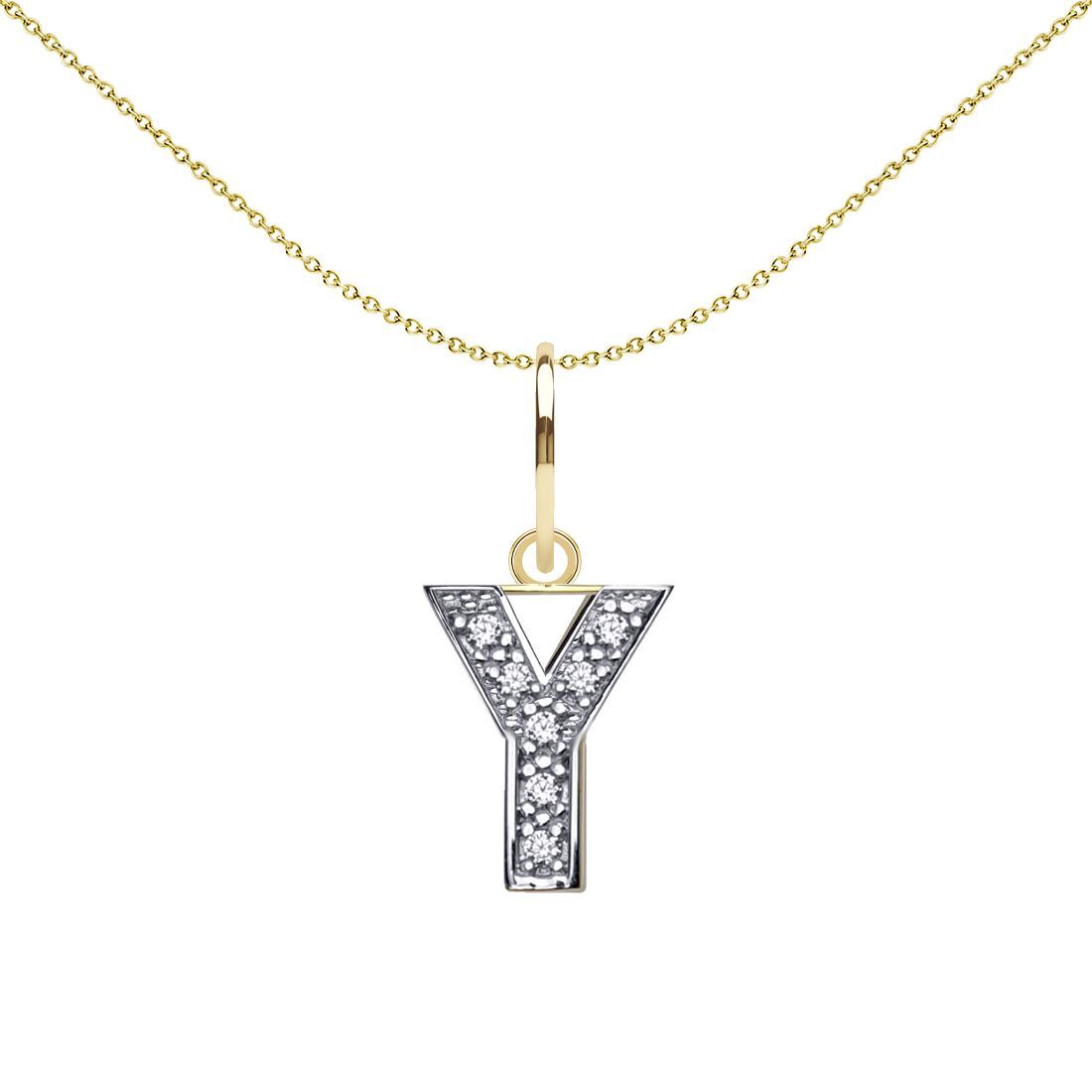 9ct 2-Colour Gold  CZ 10mm Block Font Initial Pendant Letter Y - JIN021-Y